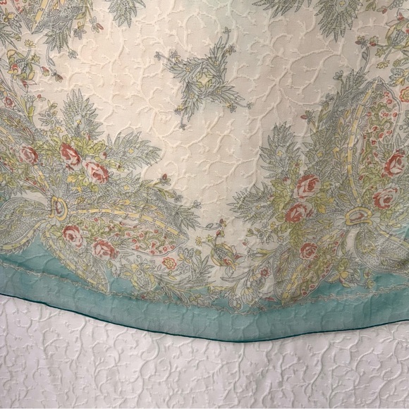 Vintage Women's Scarf Silk Handmade Green Multicolor Scarves Wraps Floral Soft - Picture 5 of 7